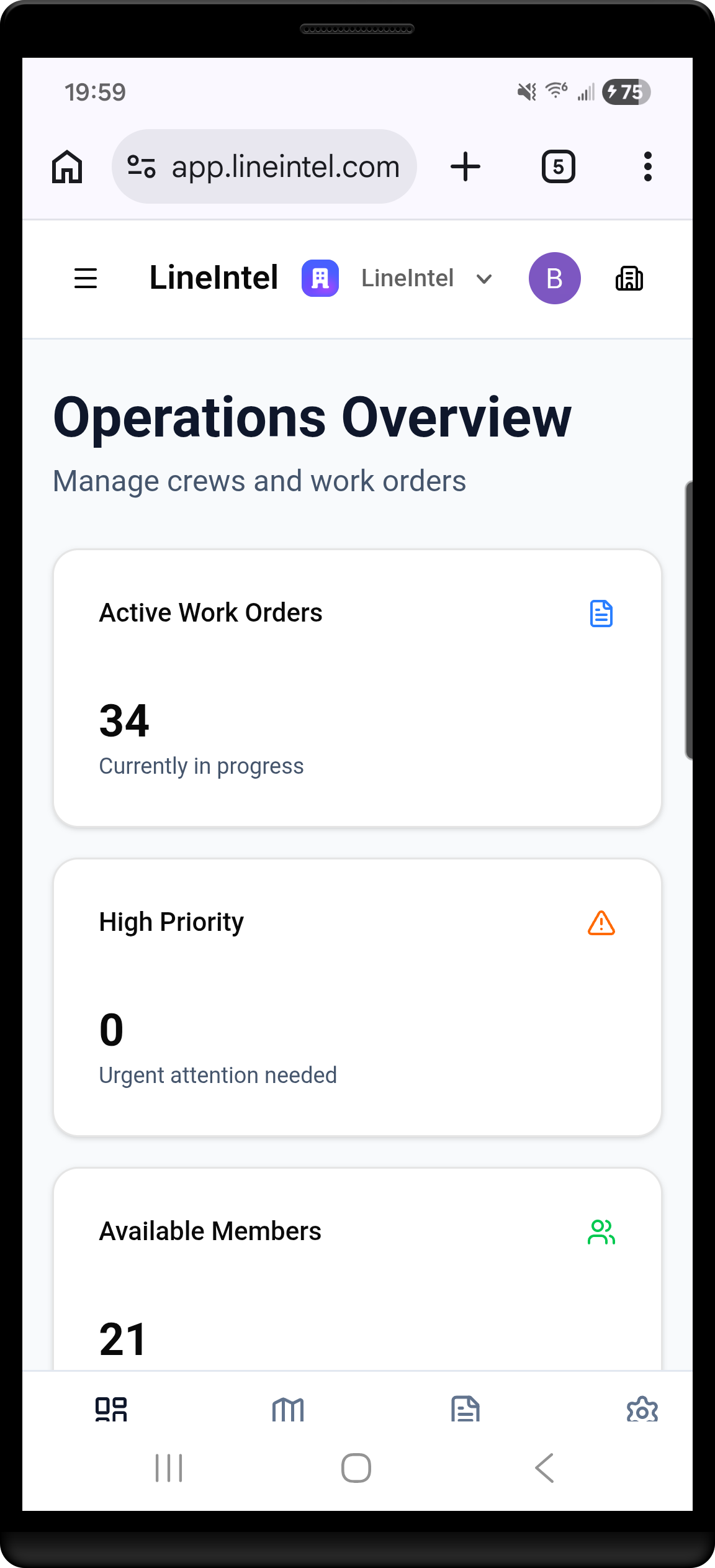 LineIntel mobile dashboard screenshot