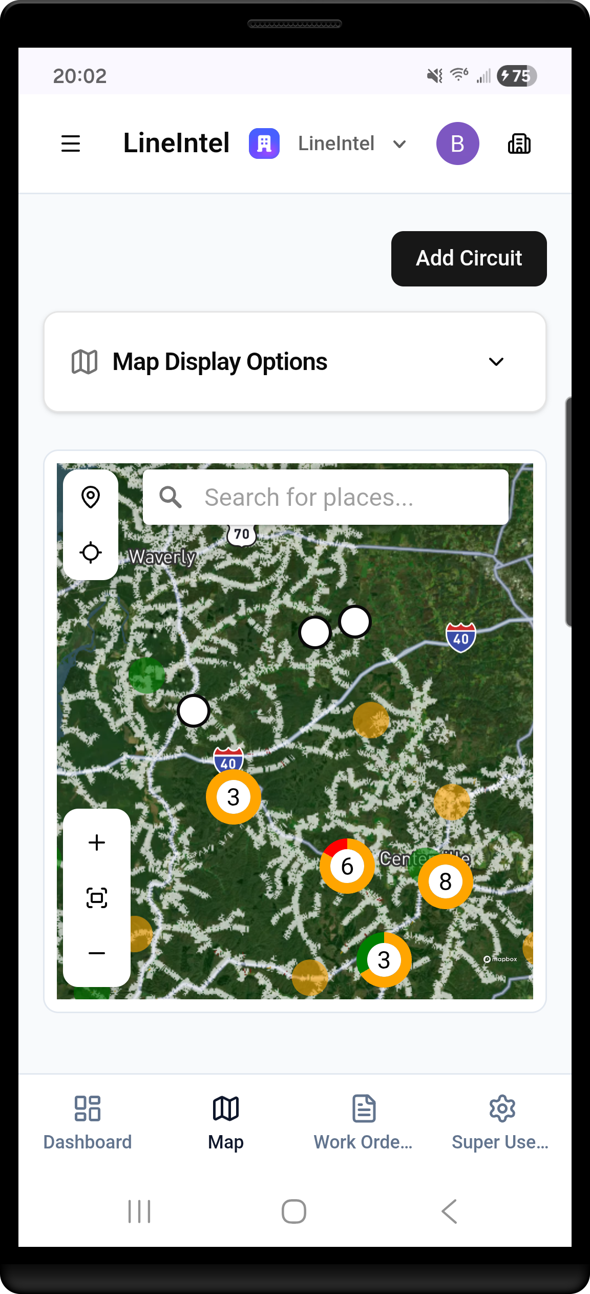 LineIntel mobile map screenshot