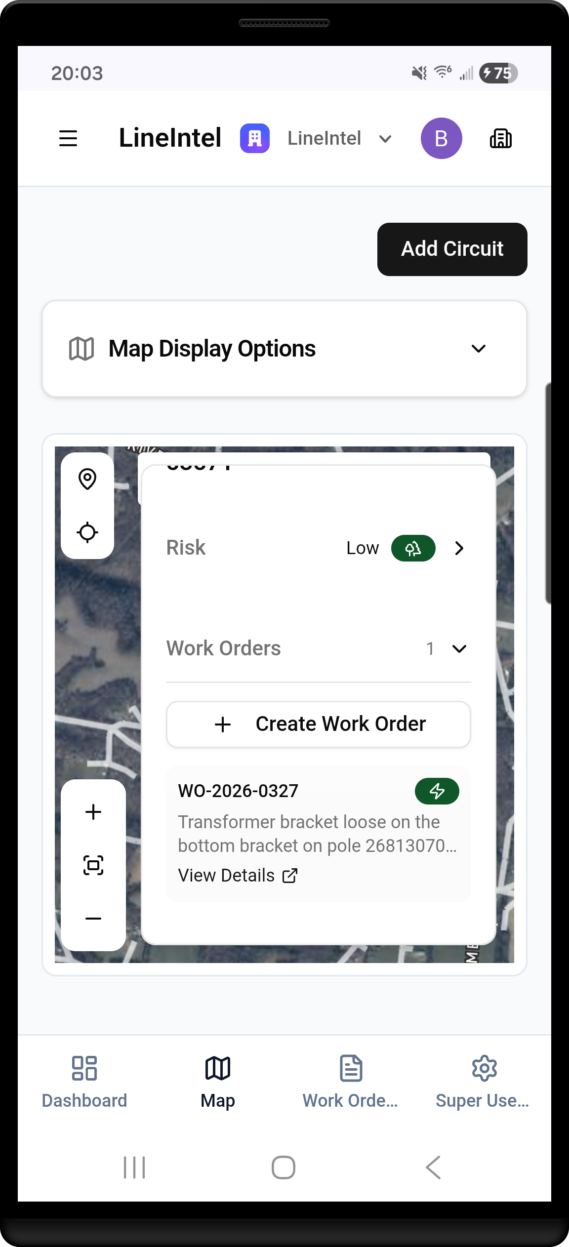 LineIntel mobile work order generation screenshot