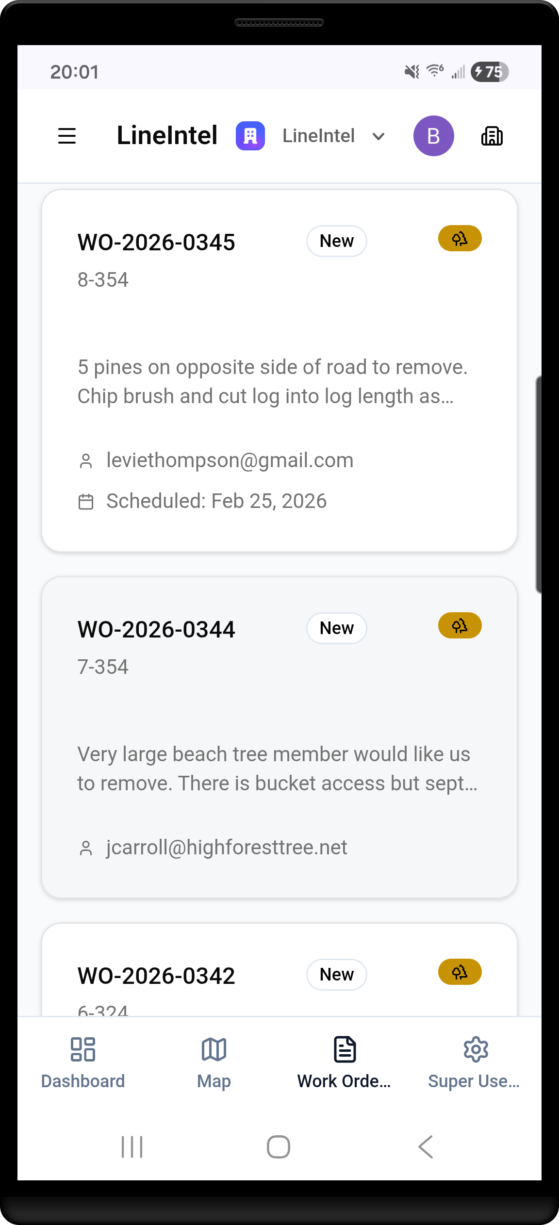 LineIntel mobile work orders screenshot